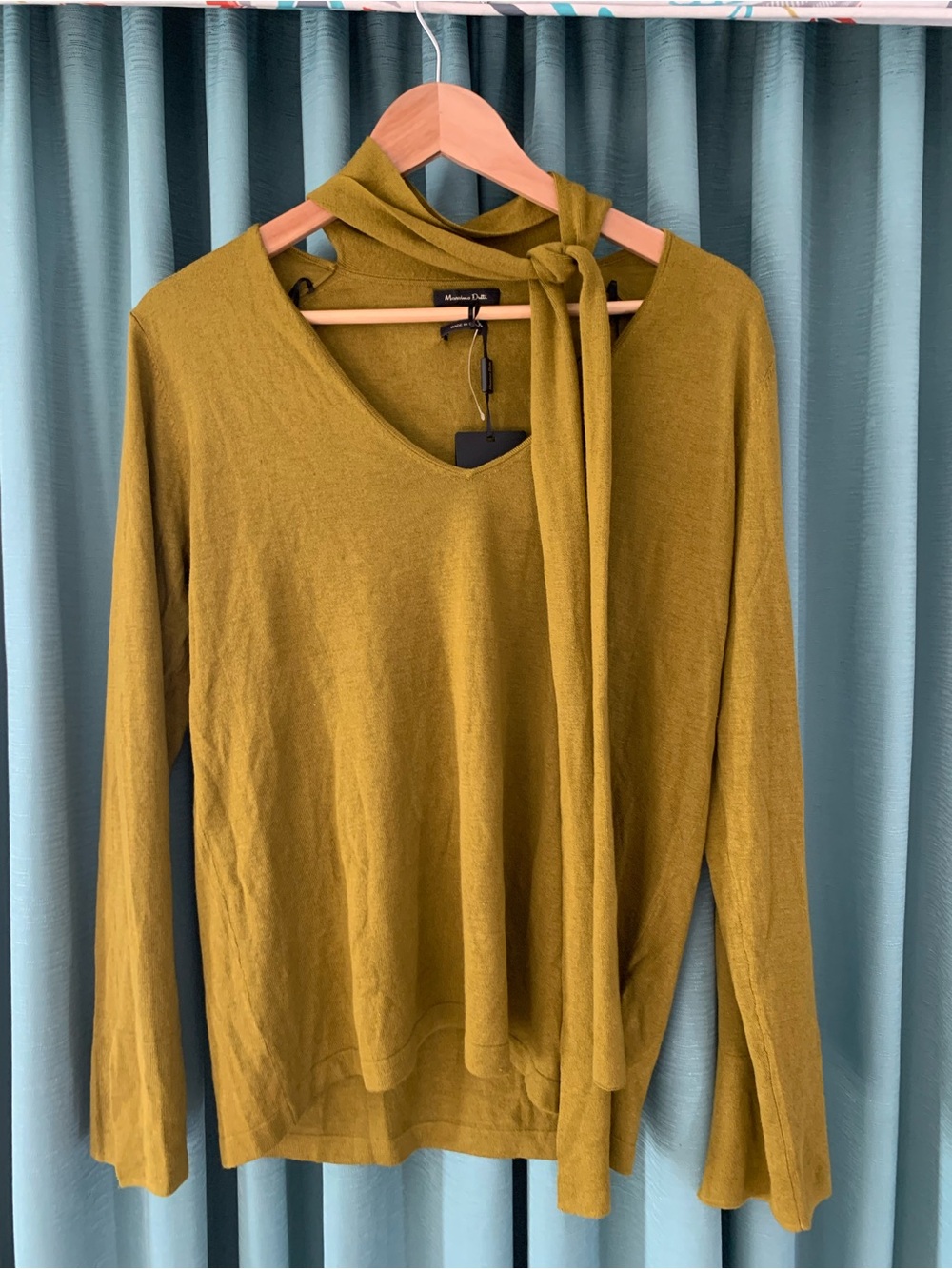 NWT Massimo Dutti Silk Blend Tie Neck Cut Out Knit Sweater L